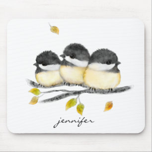 Cute Animal Chickadee Bird Mouse Pad