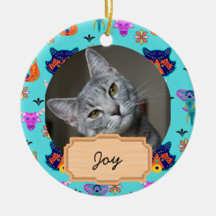 Cute Animal christmas holiday Custom cat Photo  Ceramic Ornament