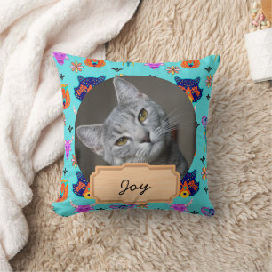 Cute Animal christmas holiday Custom cat Photo Throw Pillow