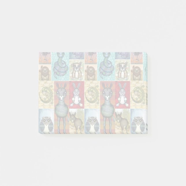 Cute Animal Collage Folk Art Design Post-it Notes (Front)
