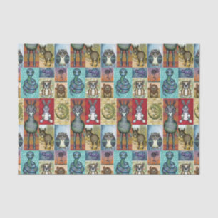 Cute Animal Collage Folk Art Design Tissue Paper