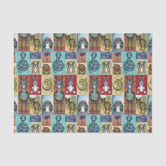 Cute Animal Collage Folk Art Design Tissue Paper (Front)