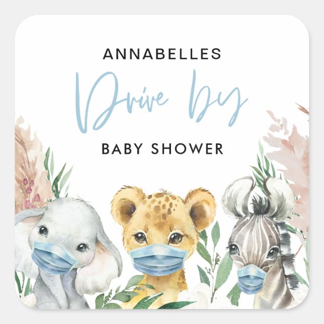 Cute animal covid mask drive by baby square sticker (Front)