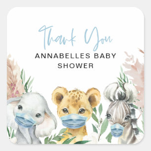 Cute animal covid mask drive by baby square sticker