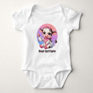Cute animal customizable farm cow girls baby bodysuit
