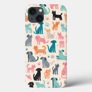 Cute Animal Designs Seamless Dog & Cat Pattern iPhone 13 Case