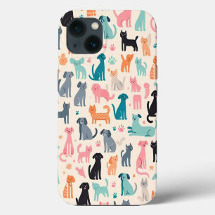 Cute Animal Designs Seamless Dog & Cat Pattern iPhone 13 Case