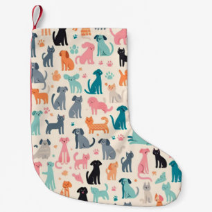 Cute Animal Designs Seamless Dog & Cat Pattern Small Christmas Stocking