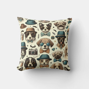 Cute Animal Designs Seamless Dog & Cat Pattern Throw Pillow