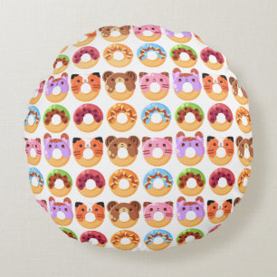 Cute Animal Doughnut Friends Polyester Round Pillow