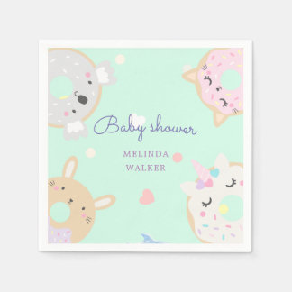 cute animal doughnuts baby shower napkin