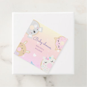 cute animal doughnuts monogram baby shower favour tags