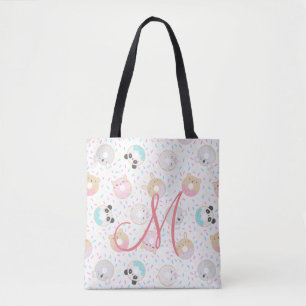 cute animal doughnuts monogram tote bag
