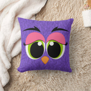 Cute Animal Eyes Purple Pink Fur Look Throw Pillow