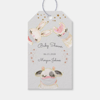 cute animal face mask baby shower monogram gift tags
