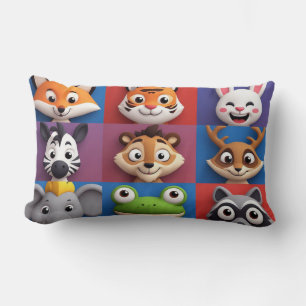Cute Animal Faces Collection For Animal Lovers Lumbar Pillow