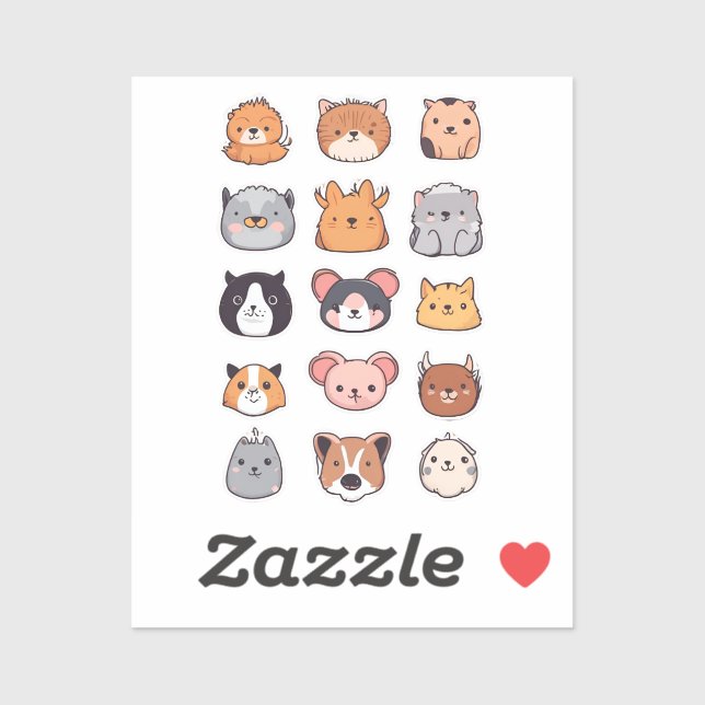 Cute Animal Faces Sticker Sheet | Kawaii Pet  (Sheet)