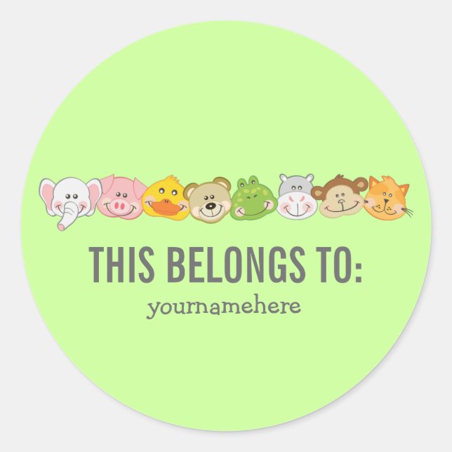 Cute Animal Faces THIS BELONGS TO Sticker (Front)