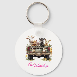 Cute Animal Farm On Round Button Keychain