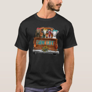 Cute Animal Farm On Truck Cow Pig Chicken Goat T-Shirt