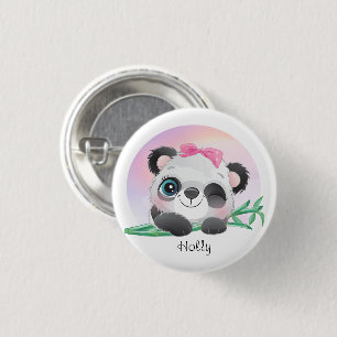 Cute Animal Friendly Panda Bamboo    1 Inch Round Button
