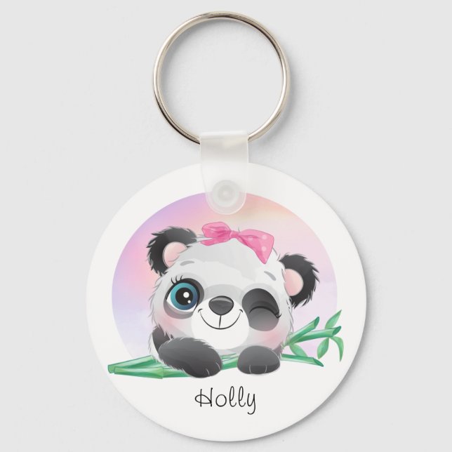 Cute Animal Friendly Panda Bamboo   Keychain (Front)