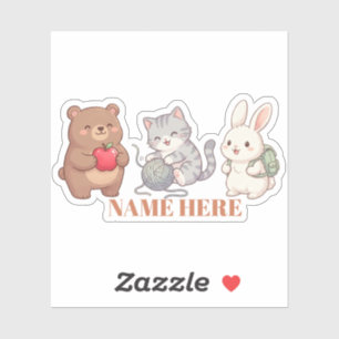 Cute Animal Friends Bear Cat Rabbit Personalized 