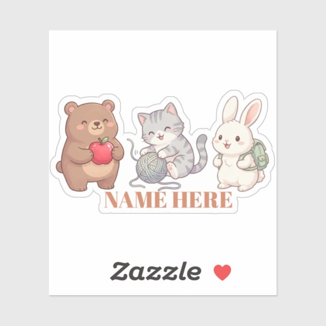 Cute Animal Friends Bear Cat Rabbit Personalized  (Sheet)
