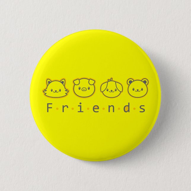 Cute animal friends face  2 inch round button (Front)