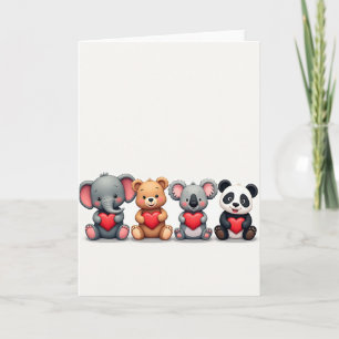 Cute Animal Friends Love Heart Card