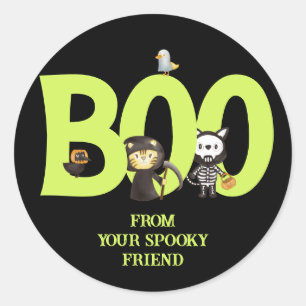 Cute Animal Halloween Boo Classic Round Sticker