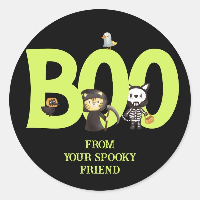 Cute Animal Halloween Boo Classic Round Sticker (Front)