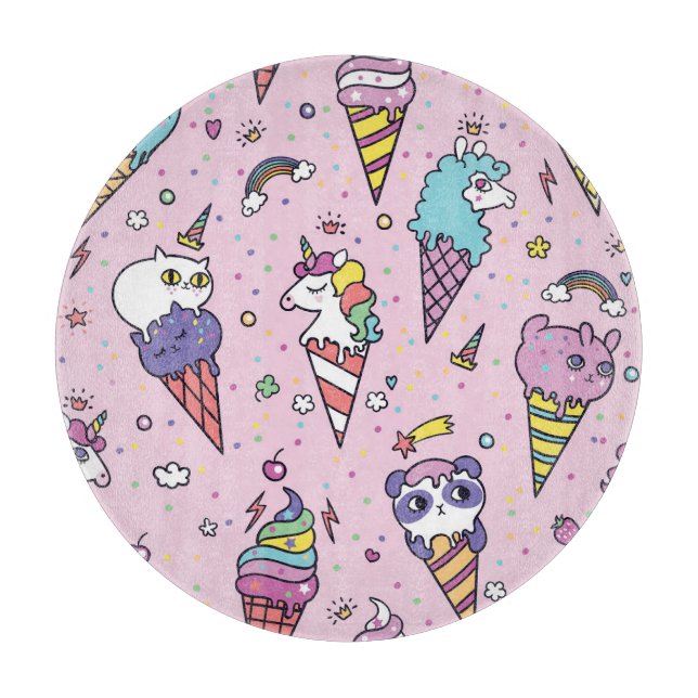 Cute Animal Ice Cream Cones Cutting Board (Front)