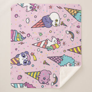 Cute Animal Ice Cream Cones Sherpa Blanket