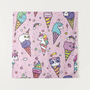 Cute Animal Ice Cream Cones Tapestry