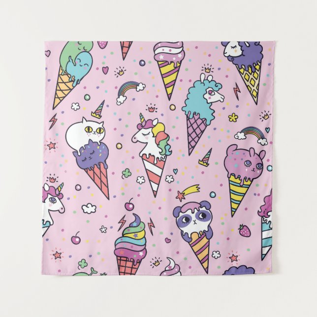 Cute Animal Ice Cream Cones Tapestry (Front)
