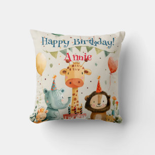 Cute animal kids design with birthday elements throw pillow