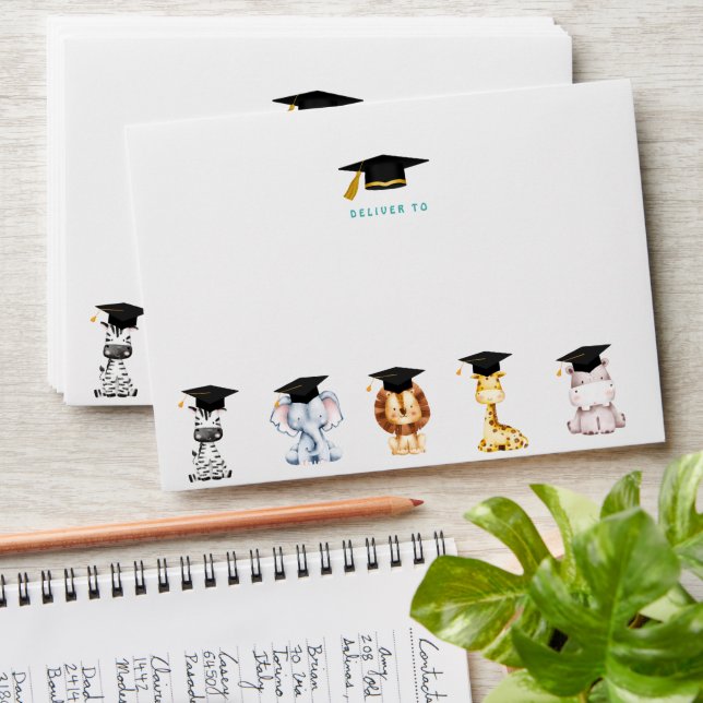 Cute Animal Kids Graduation Cap Envelope (Stacked)