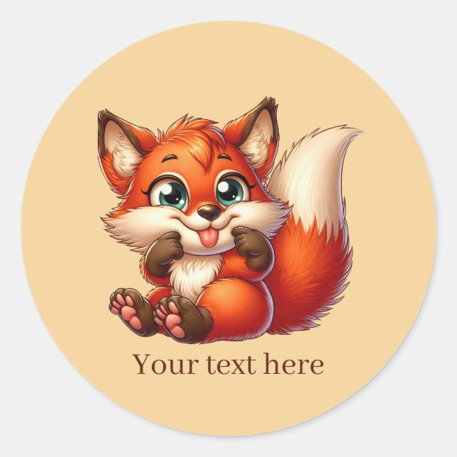 Cute animal love fox customizable classic round sticker (Front)