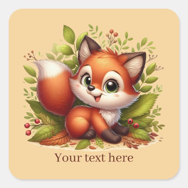 Cute animal love fox customizable  square sticker (Front)