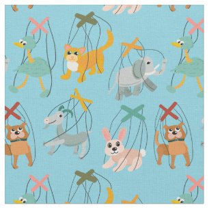 Cute Animal Marionette Puppets Puppeteer Pattern Fabric