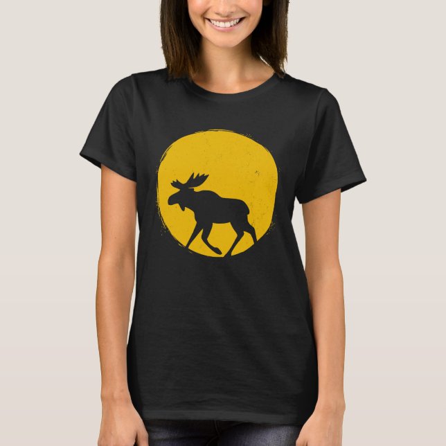 Cute Animal Moose Elk Sun Silhouette T-Shirt (Front)