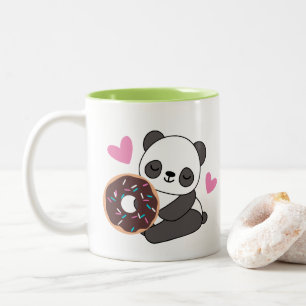 Cute Animal Panda Bear Pink Heart Donut   Two-Tone Coffee Mug