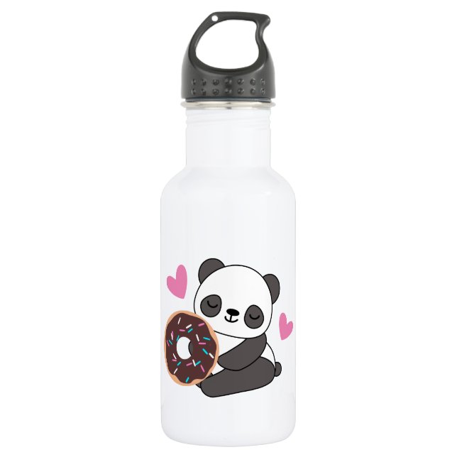 Cute Animal Panda Bear Pink Heart Doughnut   532 Ml Water Bottle (Front)