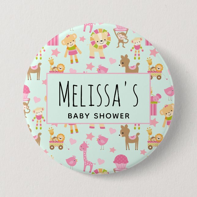 Cute Animal Pattern Baby Shower 3 Inch Round Button (Front)
