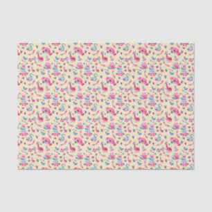 Cute Animal Pattern in Pink & Green Watercolor Tissue Paper