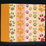 Cute Animal Paw Prints Pattern in Natural Colours Binder<br><div class="desc">A cute design with several rows of animal paw prints in natural colours like brown,  yellow,  red and orange on a striped pattern. Some paws have claws and others are smooth.</div>