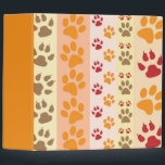 Cute Animal Paw Prints Pattern in Natural Colours Binder<br><div class="desc">A cute design with several rows of animal paw prints in natural colours like brown,  yellow,  red and orange on a striped pattern. Some paws have claws and others are smooth.</div>