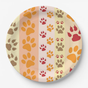 Cute Animal Paw Prints Pattern in Natural Colours Paper Plate
