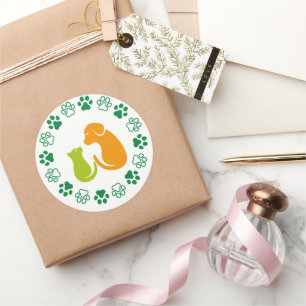Cute animal paws pattern classic round sticker
